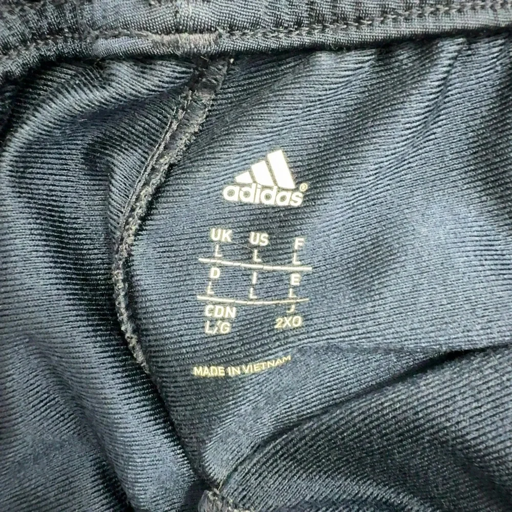 Adidas Track Pants Mens L Navy Blue Polyester Three Stripe Athletic Sportswear